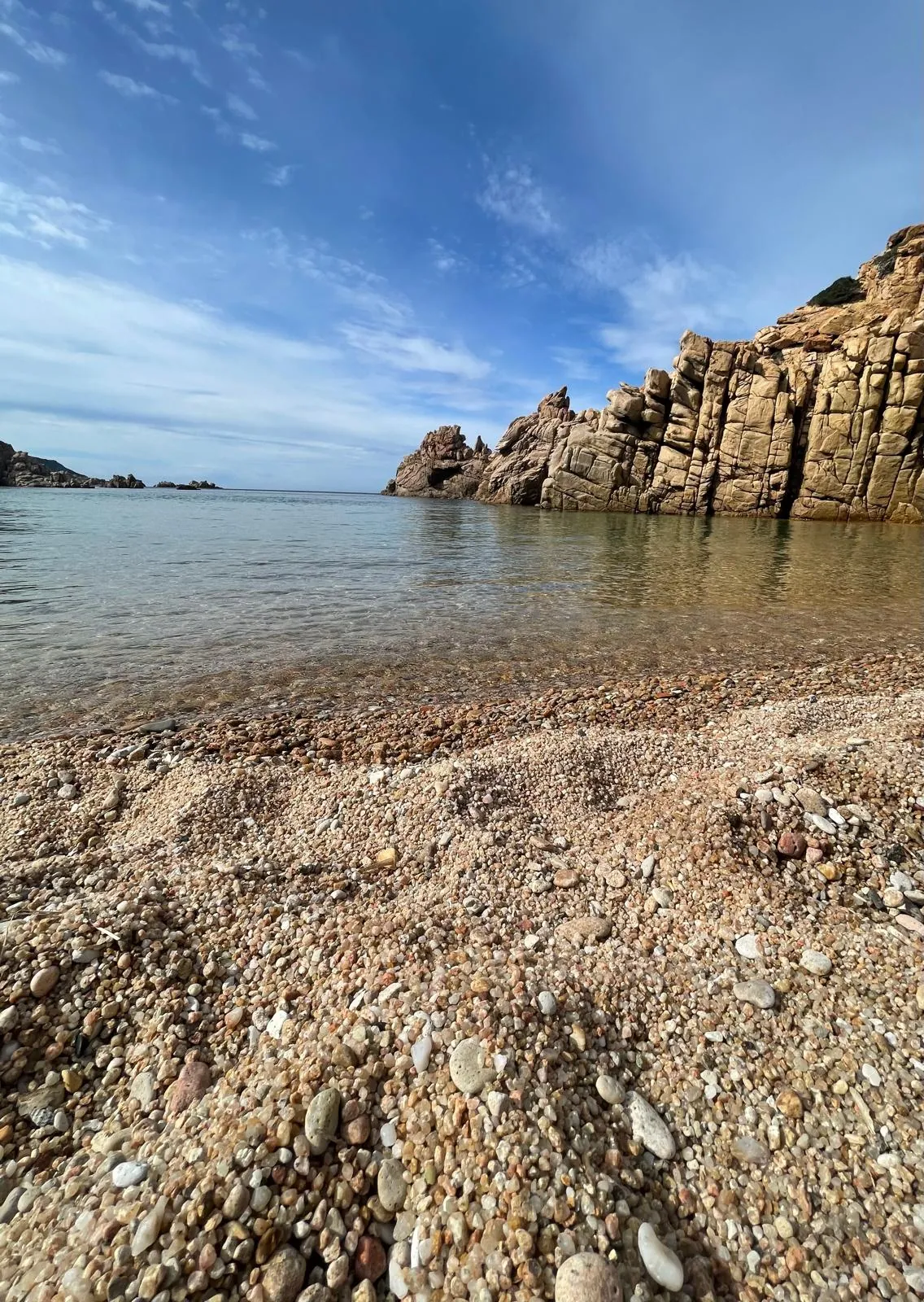 Coarse sand and pebbles at the water's edge